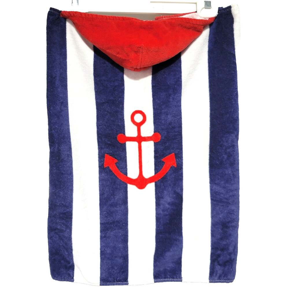 Pottery Barn Kids Hooded Bath Wrap Towel Sailor Anchor Soft 100% Cotton